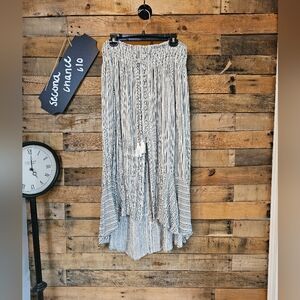 American Eagle Smocked Waist High-Low Skirt - Black & White Stripe Print Size L